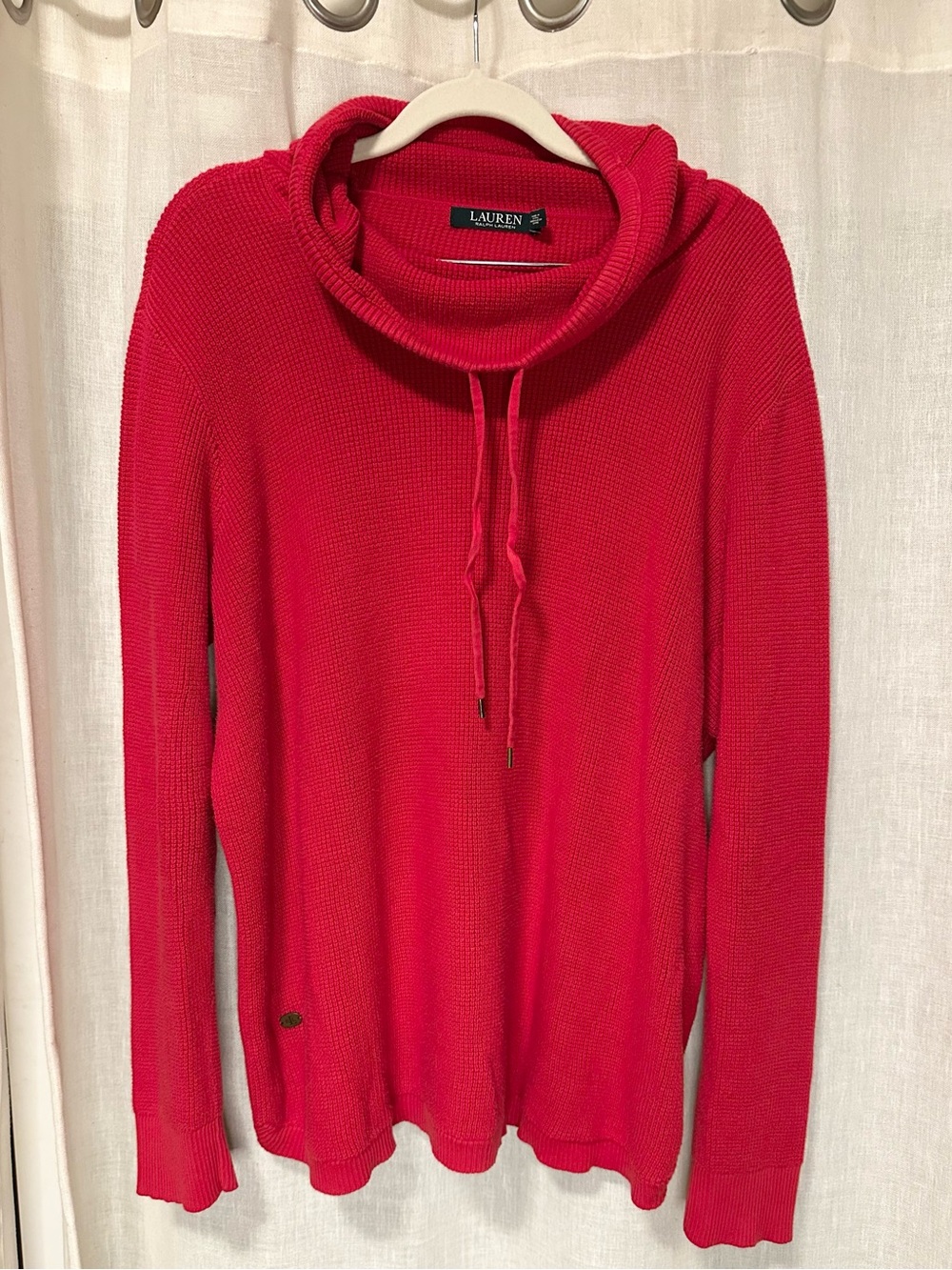 Ralph Lauren Women's Preppy Cozy Red Cowl Neck Waffle Sweater 1X Coastal Grandma
